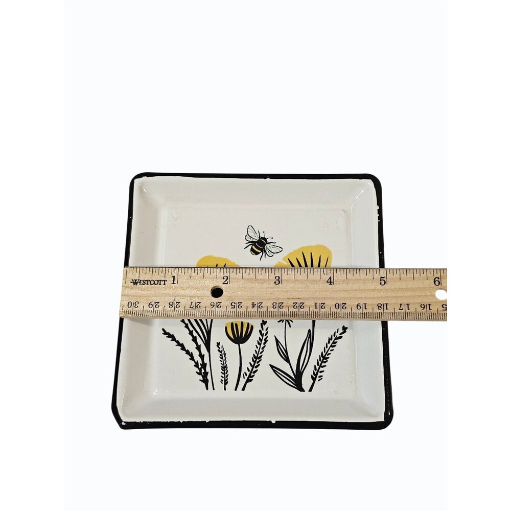 Set of 4 Decorative Metal Square Coaster Set Trinket Ring Dish Bee Hive Floral - Picture 8 of 8
